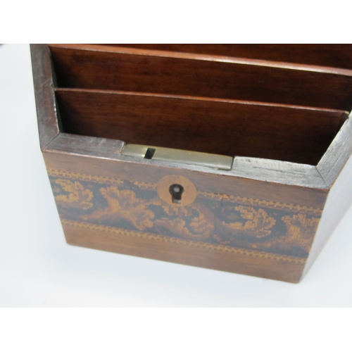 1133 - A Mid XIX Century Tunbridge Ware Stationary Box, of shaped form, the sloping lid decorated with a sp... 