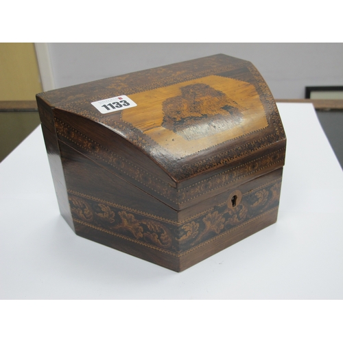 1133 - A Mid XIX Century Tunbridge Ware Stationary Box, of shaped form, the sloping lid decorated with a sp... 