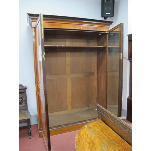 1490 - An Early XX Century Satinwood Two Door Wardrobe, with a stepped cornice, Greek key frieze, crossband... 