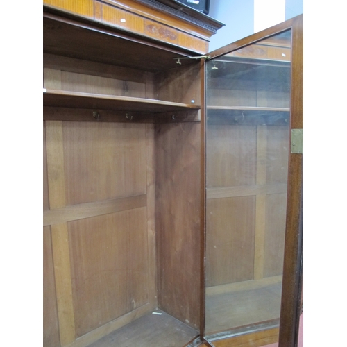 1490 - An Early XX Century Satinwood Two Door Wardrobe, with a stepped cornice, Greek key frieze, crossband... 