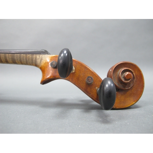 1146 - An Early XX Century Violin, with two-piece back, no label, with two bows, in case, length of back 36... 