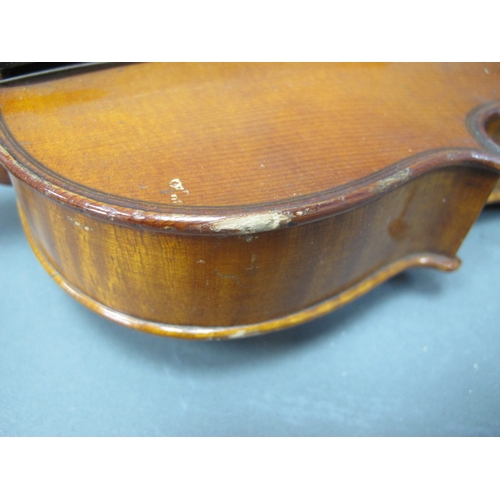 1146 - An Early XX Century Violin, with two-piece back, no label, with two bows, in case, length of back 36... 