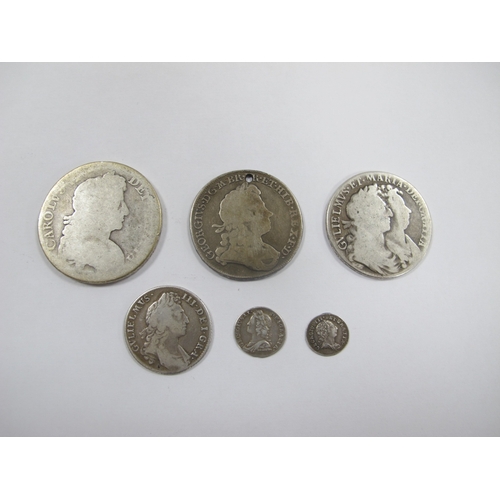 371 - G.B XVII and XVIII Century Silver Coins, includes a 1695 William III Shilling, 1717 George I Shillin... 