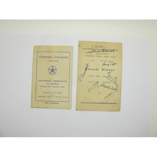 142 - Cricket Autographs - Brian Close, Harry Taylor and others ink signed (unverified) on a 1954 Huddersf... 