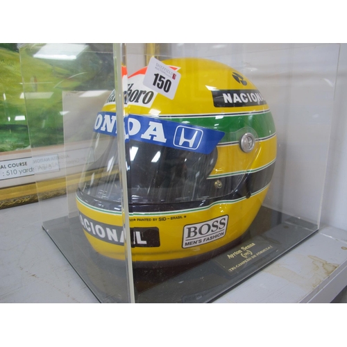 150 - Ayrton Senna - Replica Formula 1 Helmet, painted by Sid Mosca - Brasil, 1991, in yellow, approximate... 