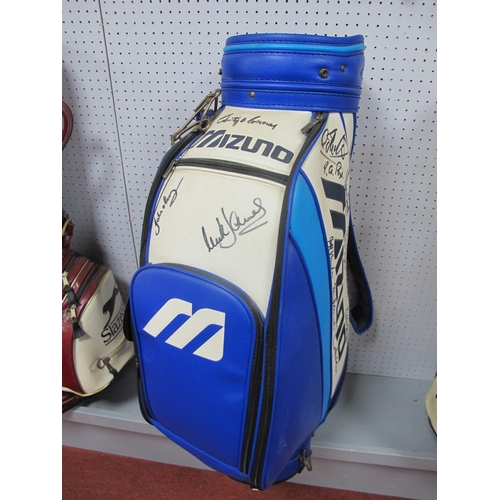 24 - Golf - Mizuno Blue Golf Club Bag, bearing many signatures including Brian Waites, Maurice Bembridge,... 