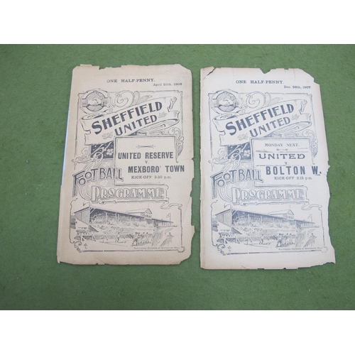 441 - Sheffield United Reserves Programmes 1907-8 v. Sheffield Wednesday Reserves, Mexborough Town (flakin... 