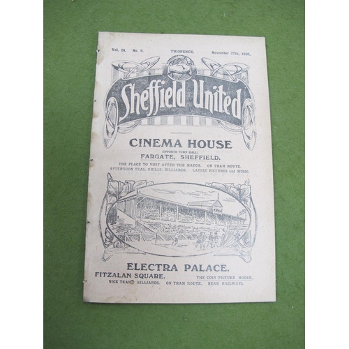 444 - 1920-21 Sheffield United v. Chelsea Programme, dated November 27th 1920, ex binder.