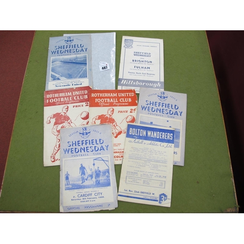 487 - Sheffield Wednesday Programmes - 1951-2 v. Cardiff, Blackburn. 52 - 3 away at Bolton. 55 -6 v. Newca... 