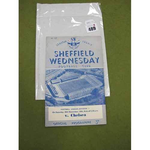 489 - 1954-5 Chelsea Away Programme at Sheffield Wednesday, (No 32' on face).