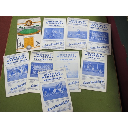 496 - Sheffield Wednesday 1950-1 Programmes, v. Burnley, Charlton, Middlesbrough, Sunderland, Portsmouth, ... 