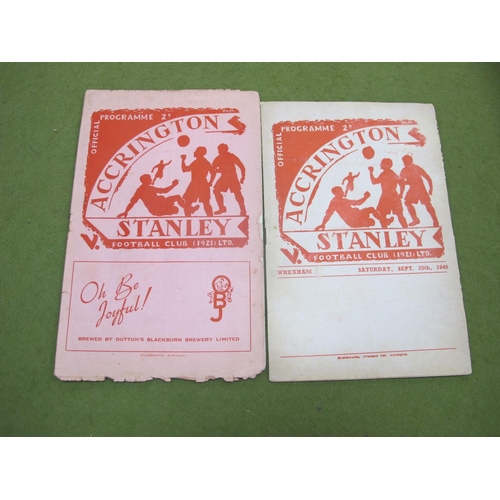 536 - Accrington Stanley Home Programmes, 1948-9 v. Wrexham, 51-2 v. Lincoln. (2).