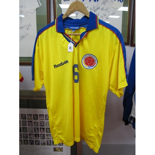 55 - Colombia Yellow Match Shirt by Reebok, bearing number '6' to front and back, size M, probable shirt ... 