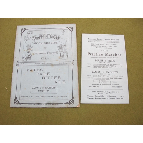 551 - 1923-4 Tranmere Rovers v. Grimsby Town Programme, dated August 25th 1923, together with 1944 single ... 