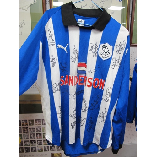 56 - Alan Quinn Sheffield Wednesday Blue & White Striped Match Shirt by Puma, bearing Sanderson logo and ... 