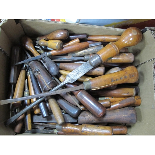 1031 - Chisels, file, etc, all with wooden handles:- One Box.