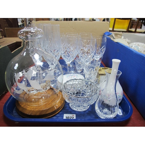 1072 - A Ship in a Bottle (H.M.S Victory), Champagne Flutes, carriage clock etc:- One Tray.