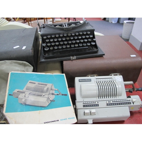 1077 - Vintage Black Typewriter, together with Imperial Good Companion typewriter and an original Odhner 10... 