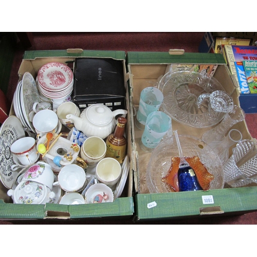 1091 - Portmeirion Plates, Linea teapot, mugs, glassware, cake stand, vase, etc:- Two Boxes.