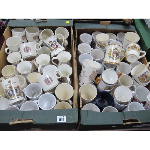 1116 - Commemorative Pottery Mugs, including Doulton, Paragon, Devon:- Two Boxes.