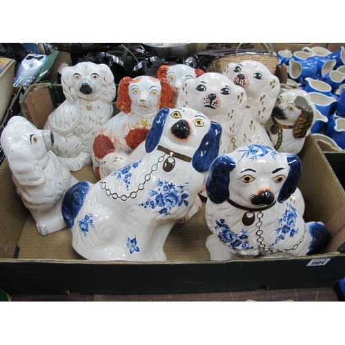 1121 - Four Pairs of Staffordshire Dogs, the tallest 28cm, to include XIX Century examples, a single dog.