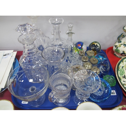 1181 - A XIX Century Glass Decanters, paperweights, condiments:- One Tray.