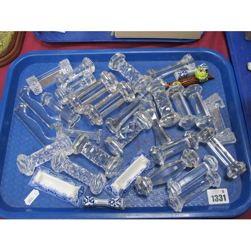 1331 - WITHDRAWN Glass Knife Rests, a pair of XIX Century blue and white Knife rests, etc:- One Tray