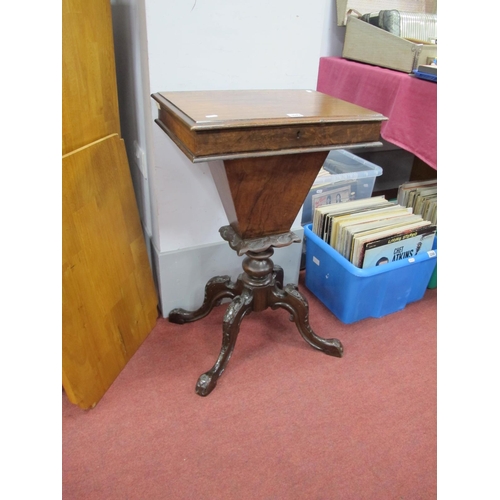 1602 - A XIX Century Oak Work Table, with a hinged lid, (no interior), shaped basket, on cabriole legs, 74c... 