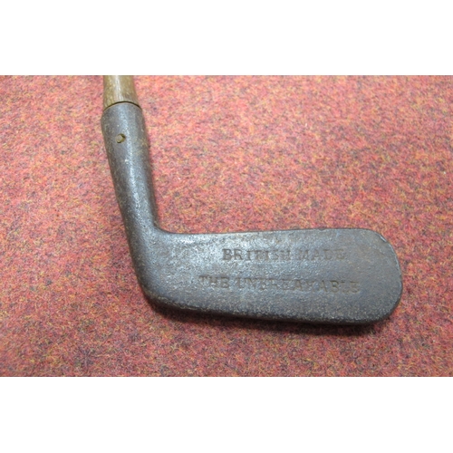 127 - Golf Clubs - All hickory shafted, J H Bates Flempton, Fairlie, Mashie, Mid Iron, Smith Monifieth dri... 