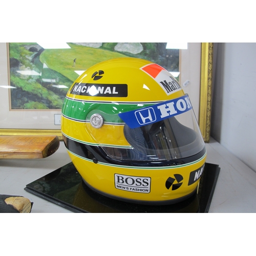 150 - Ayrton Senna - Replica Formula 1 Helmet, painted by Sid Mosca - Brasil, 1991, in yellow, approximate... 