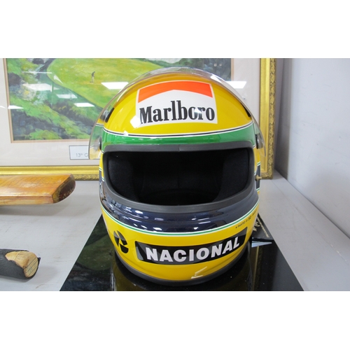 150 - Ayrton Senna - Replica Formula 1 Helmet, painted by Sid Mosca - Brasil, 1991, in yellow, approximate... 