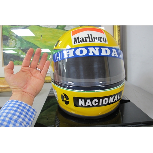 150 - Ayrton Senna - Replica Formula 1 Helmet, painted by Sid Mosca - Brasil, 1991, in yellow, approximate... 