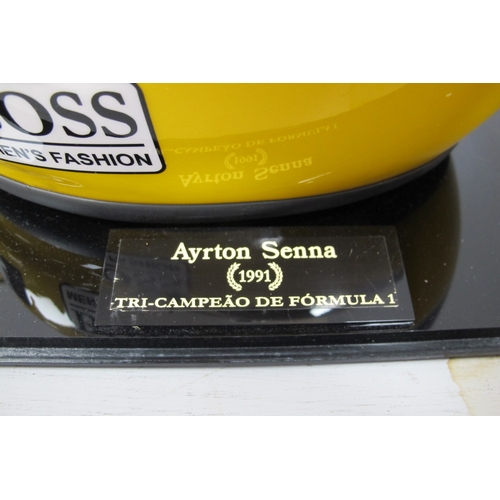 150 - Ayrton Senna - Replica Formula 1 Helmet, painted by Sid Mosca - Brasil, 1991, in yellow, approximate... 