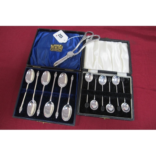 132 - A Set of Six Hallmarked Silver Teaspoons, in a fitted case; together with a set of hallmarked silver... 