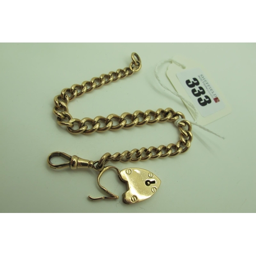 333 - A 9ct Gold Graduated Curb Link Bracelet, to swivel style clasp, suspending heart shape padlock clasp... 