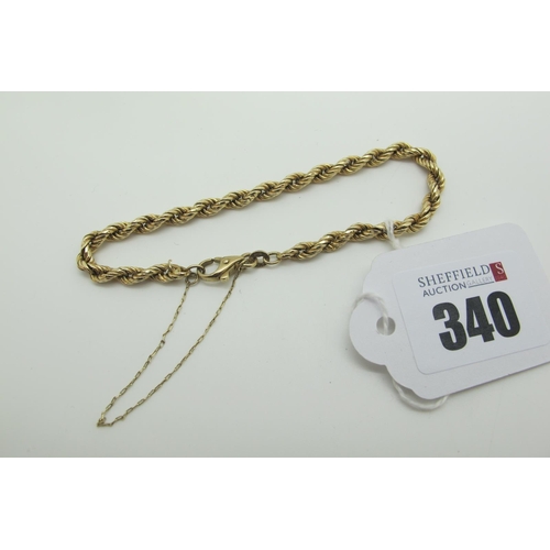 340 - A 9ct Gold Ropetwist Chain Bracelet, to clasp stamped 