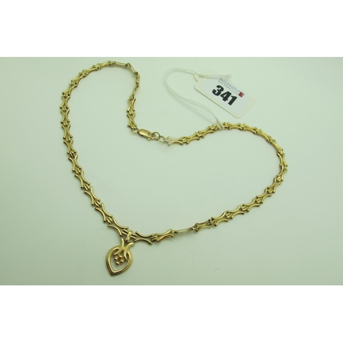 341 - A 9ct Gold Gate Link Necklace, with integral drop pendant (12 grams).