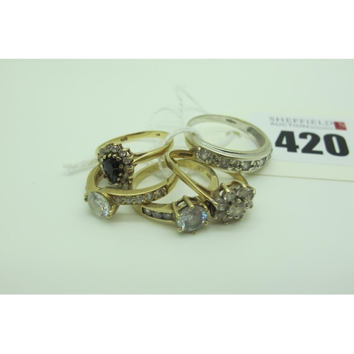 420 - A Selection of 9ct Gold and Other CZ Set Dress Rings, including cluster style, claw set, etc (finger... 