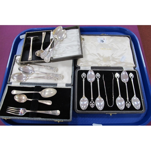 75 - A Set of Three Provincial Hallmarked Silver Teaspoons, Exeter 1873; together with a pair of Scottish... 