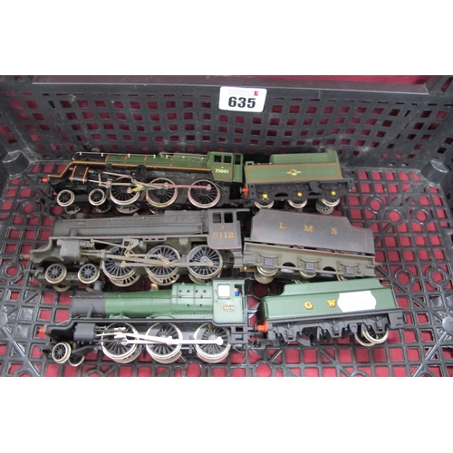 635 - Three 'OO' Gauge/4mm Unboxed Steam Locomotives with Six Wheel Tenders, A Mainline 4-6-0 Std class BR... 