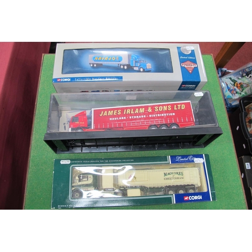 687 - Three Corgi Diecast Model Commercial Vehicles, comprising of #CC12803 Scania T Bulk Tipper, Maguires... 