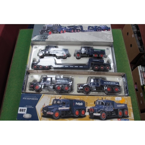 697 - Two Boxed Corgi Diecast Commercial Sets, comprising of 1:50 heavy haulage #17702 2 Scammell construc... 