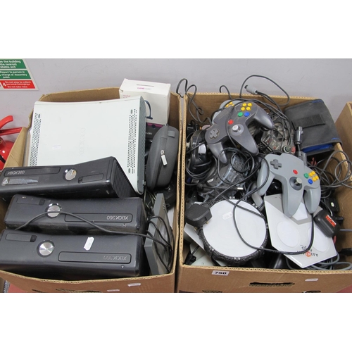 750 - Four Microsoft X Box 360 Gaming Consoles, accessories to include Kinect, controllers, chat pad, plus... 