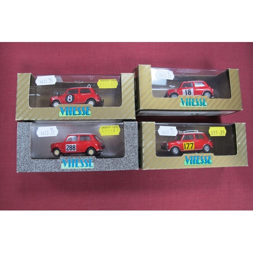 797 - Four Vitesse 1:43rd Scale Diecast Model Mini's All Rally Editions, including #L039 Morris Cooper S67... 