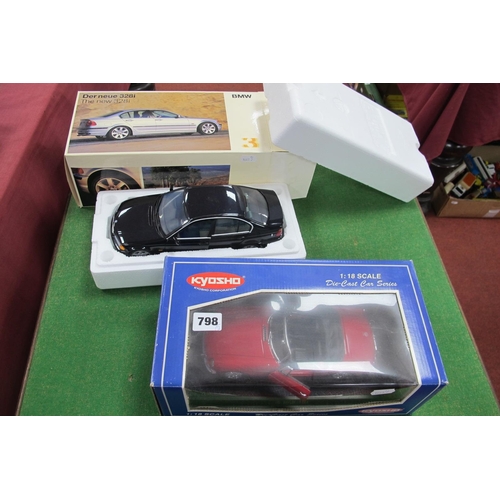 798 - Two 1:18th Scale Diecast Model Cars, comprising of Kyosho No 7017R MG B MK-1 (red), UT models BMW 32... 