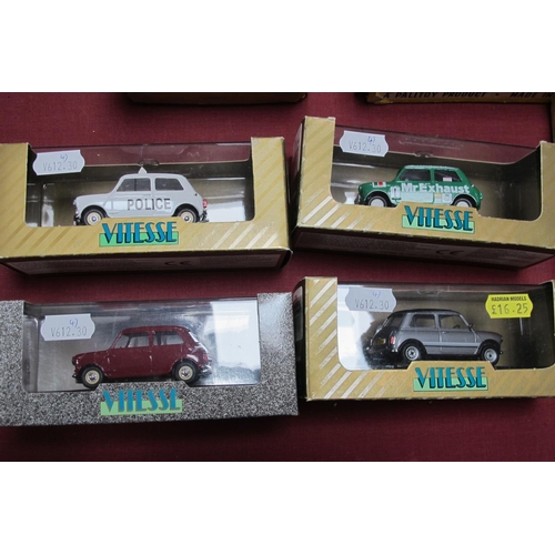 813 - Four Vitesse 1:43rd Scale Diecast Model Mini's, including #L085 Mini 1000 Castrol 'Mr Exhaust', #L00... 