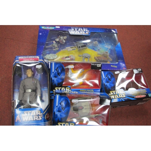 837 - Four Boxed Modern Star Wars Space Vehicles by Hasbro, Galoob, to include Action fleet Naboo Fighter,... 