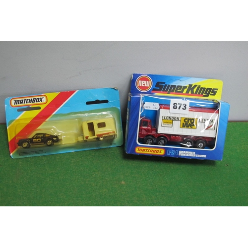 873 - A Matchbox #TP-113 Twin Pack Diecast Model Set, comprising of Black Porsche 911 and Caravan; togethe... 