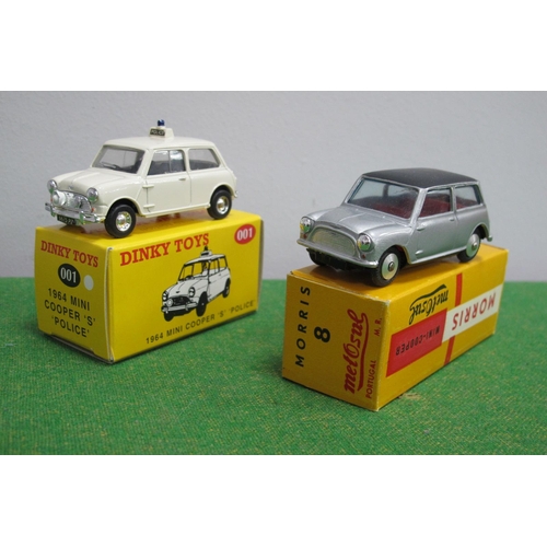 879 - Two Diecast Model Mini's, comprising of code two models - Dinky Toys #001, 1964 Mini Cooper 'S' Poli... 