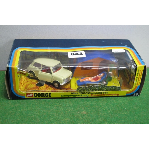 882 - A Boxed Corgi Toys #38 Mini 1000 Camping Set, comprising of a cream Mini 1000 with two figures, tent... 